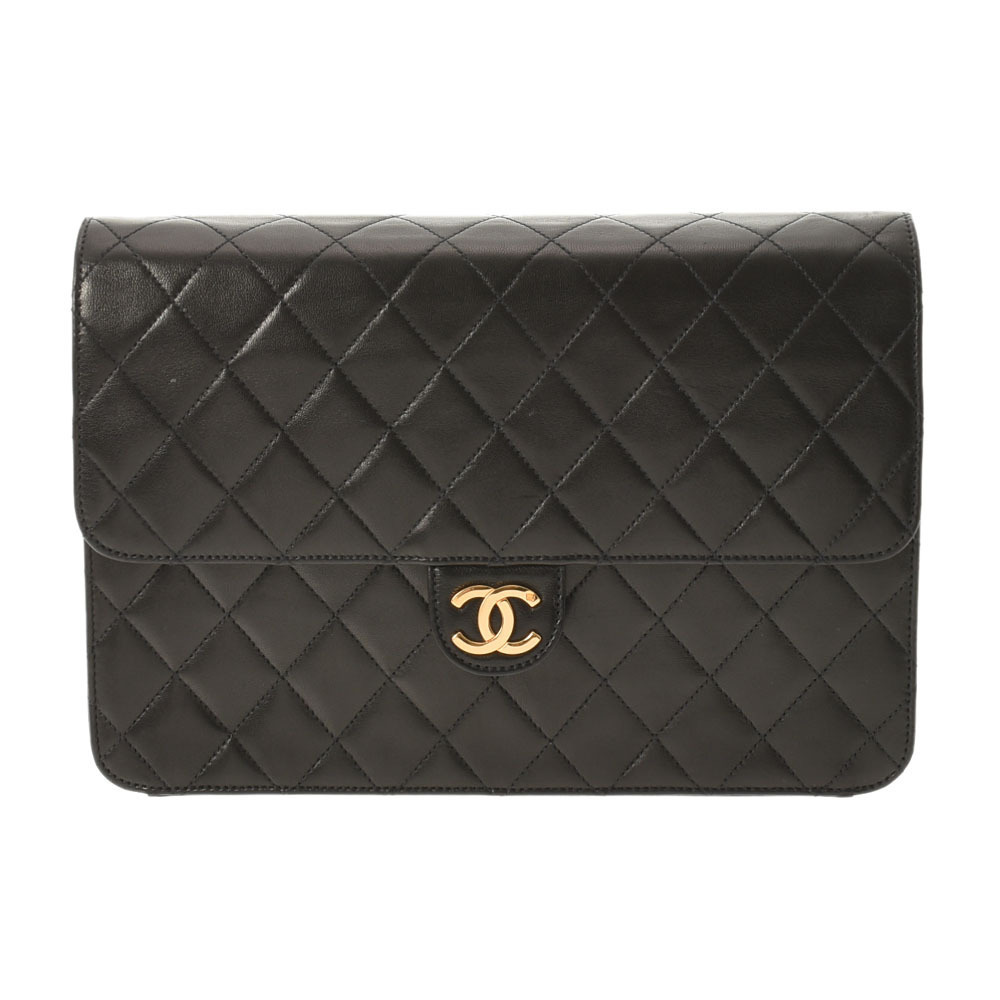 CHANEL Chain Shoulder Bag Black Push Lock Lambskin